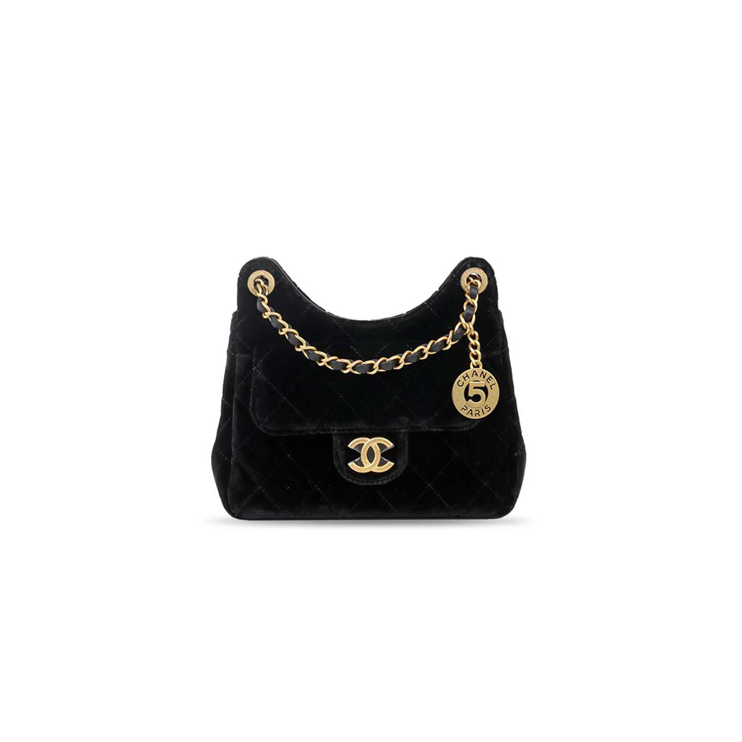 CHANEL MASTER BLACK SMALL QUILTED VELVET WAVY CC HOBO AS4323 (19*17*6cm)
